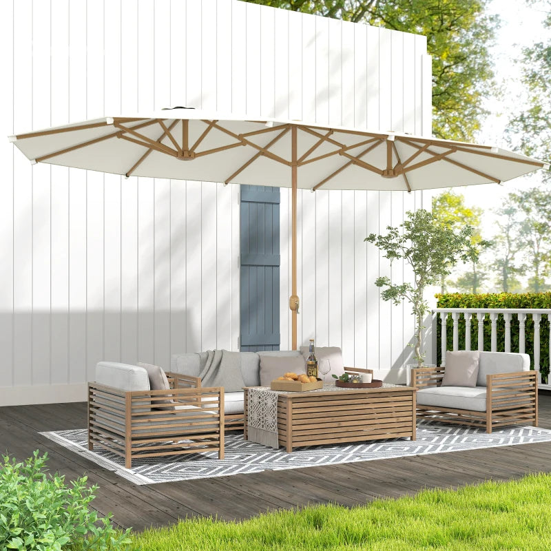 Double Garden Parasol 179.1"W x 104.3"D with Crank, 12 Steel Ribs & 180g/㎡ Polyester, UV30+ Protection, Beige