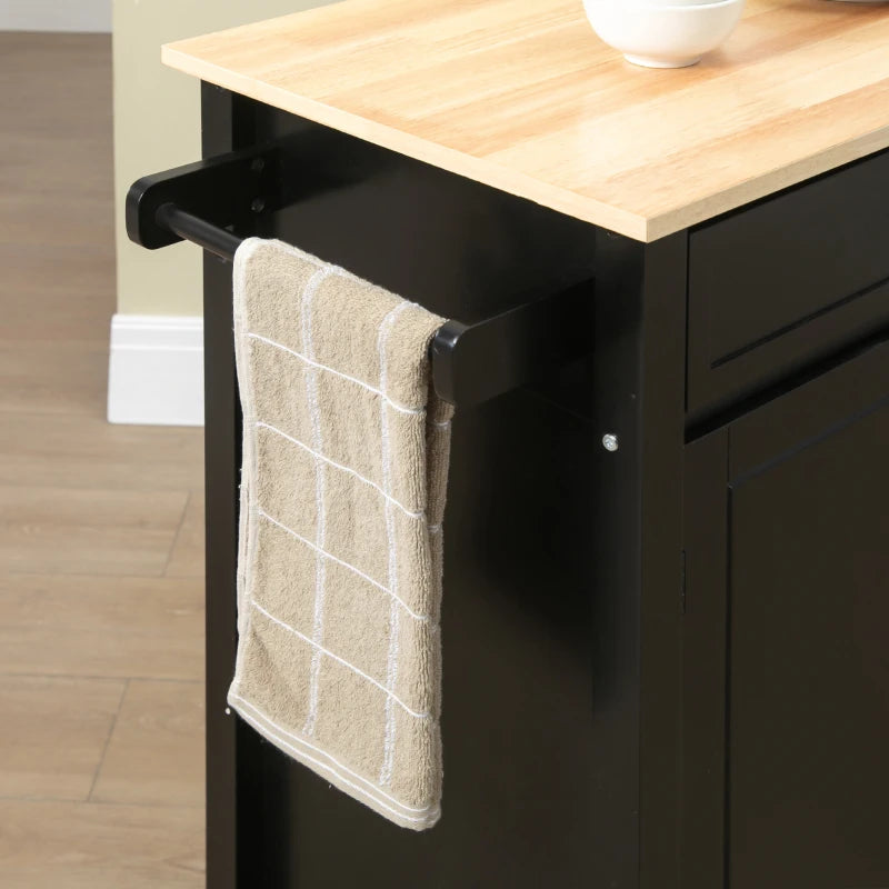 Rolling Kitchen Cart with Wood Top and Drawer, Kitchen Island on Wheels for Dining Room, Black | Aosom Canada