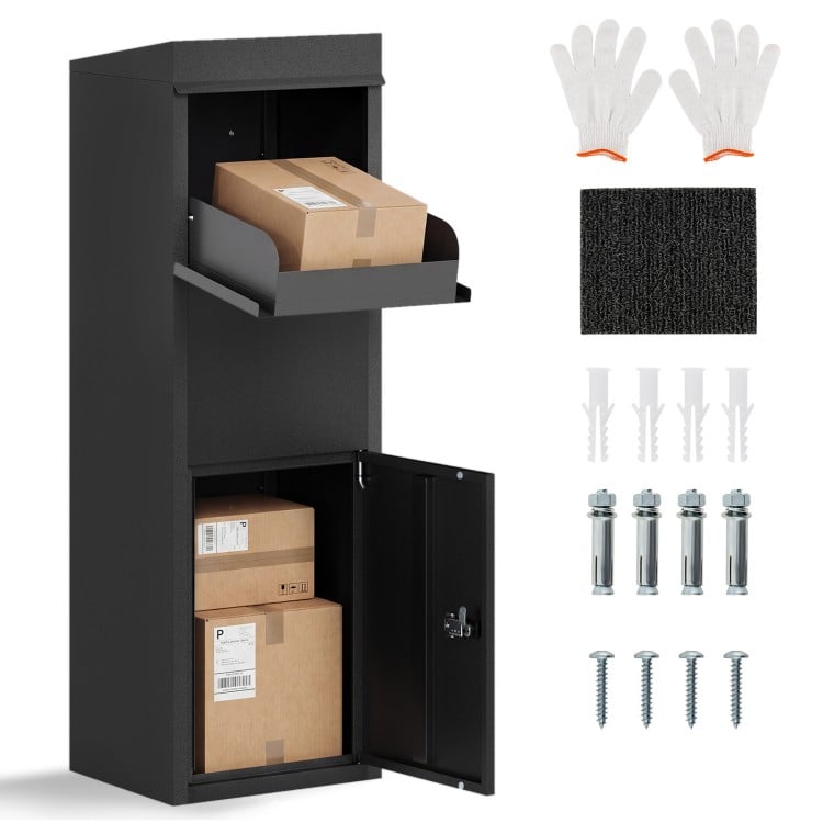Package Delivery Box for Outside with Anti-Theft Baffle Sloped Roof-Black