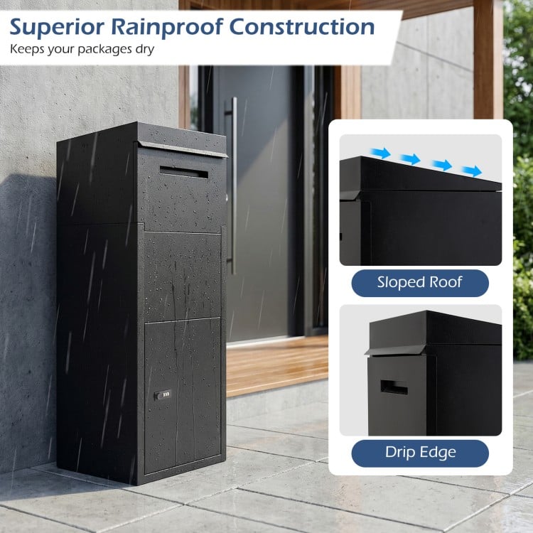 Package Delivery Box for Outside with Anti-Theft Baffle Sloped Roof-Black