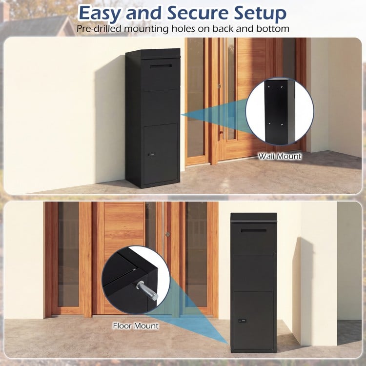 Package Delivery Box for Outside with Anti-Theft Baffle Sloped Roof-Black