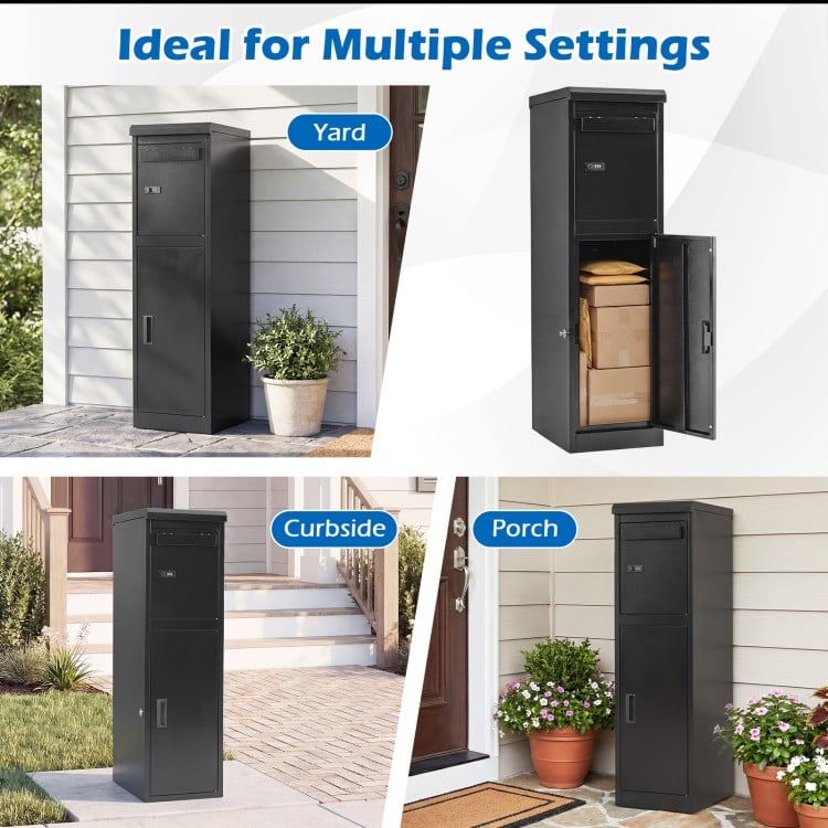 Package Delivery Box for Outside with Lockable Doors Coded Lock-Black