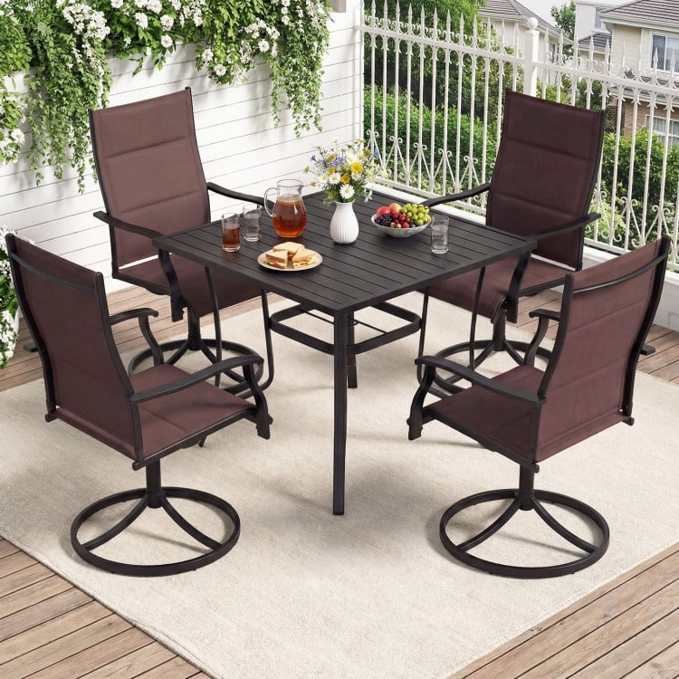 Padded Patio Swivel Chairs Set of 2 Ergonomic Outdoor Dining Chairs with Breathable Fabric-Brown