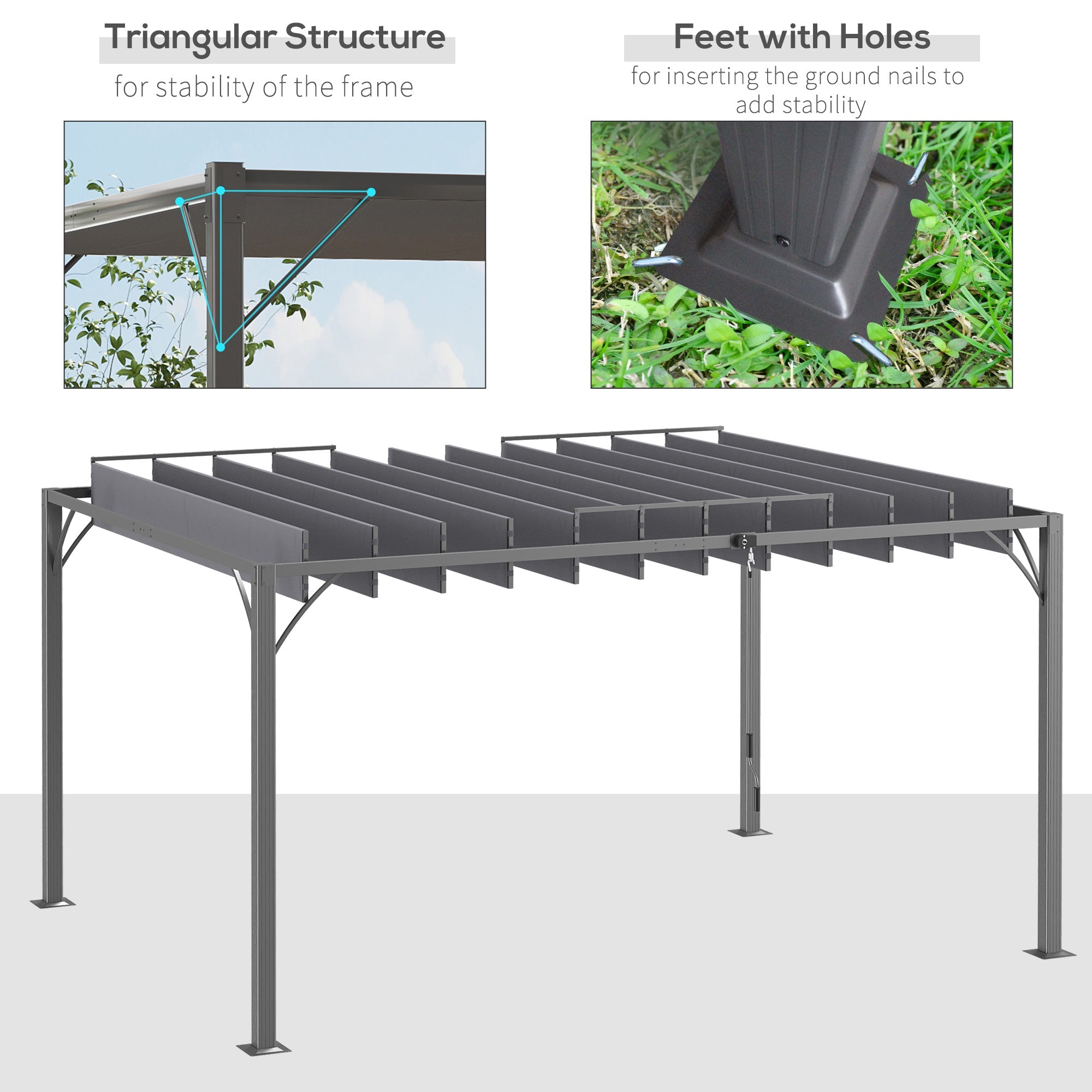 Outsunny 12.8' x 9.7' Outdoor Pergola with Retractable Roof, Aluminium Louvered Pergola Canopy Gazebo for Lawn Garden Patio, Grey