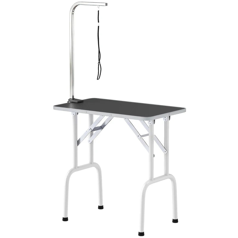 Foldable Pet Grooming Table for Dogs Cats with Adjustable Arm, Non-slip Surface, Black