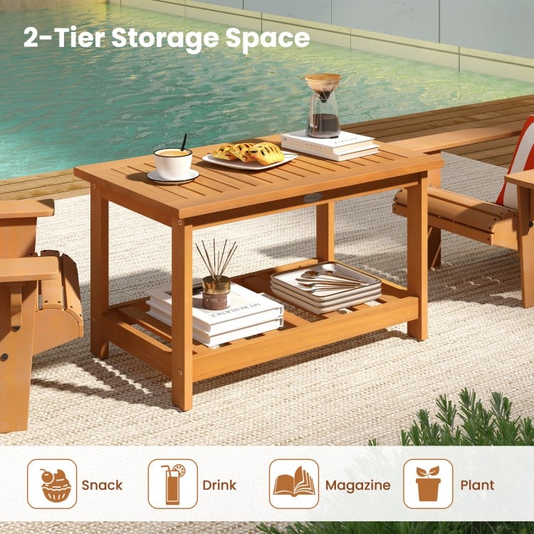 Patio Acacia Wood Coffee Table 2-Tier Rectangular Center Table