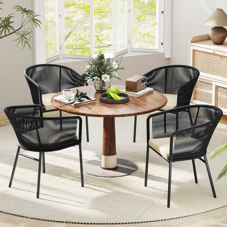 Patio Chairs Set of 4 with Seat Cushion and Curved Backrest for Patio-Black