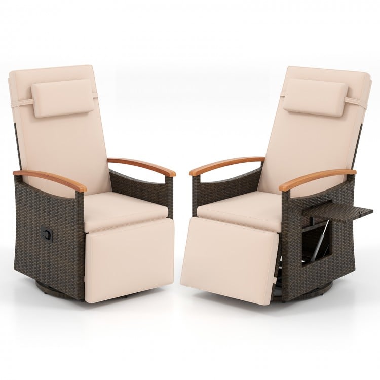 Patio Rattan 360° Swivel Recliner Chair with Adjustable Backrest and Footrest-Beige