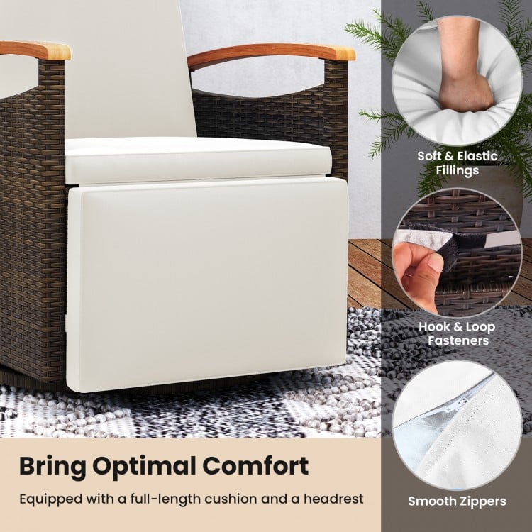 Patio Rattan 360° Swivel Recliner Chair with Adjustable Backrest and Footrest-White