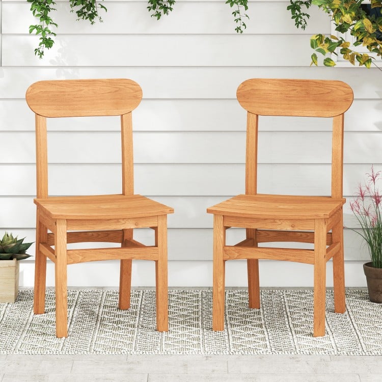 Patio Teak Wood Chair Armless Dining Chair with Slatted Seat