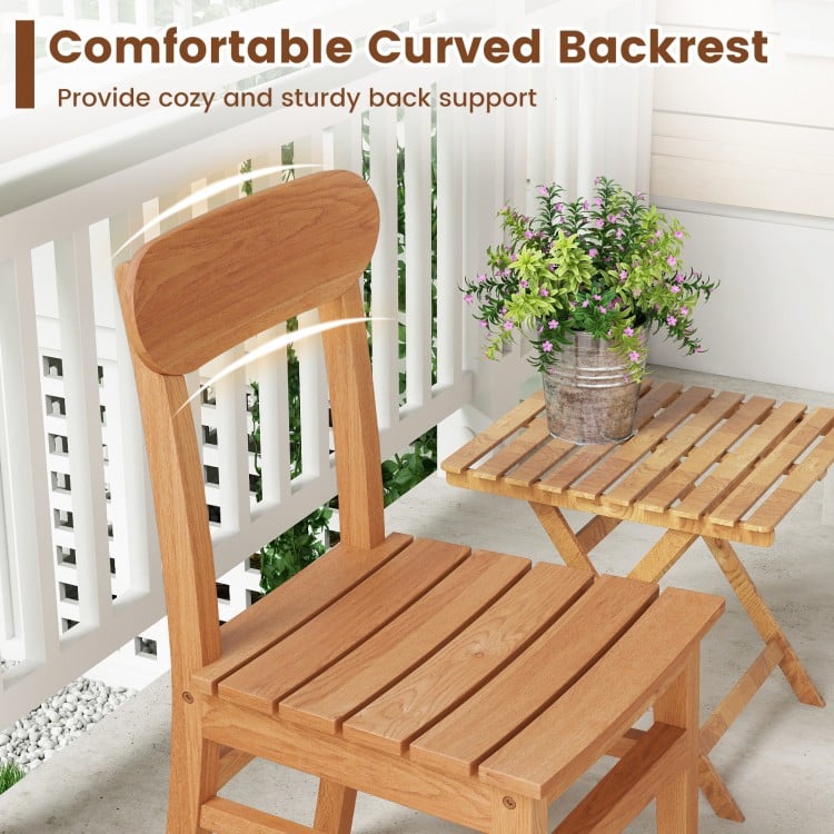 Patio Teak Wood Chair Armless Dining Chair with Slatted Seat