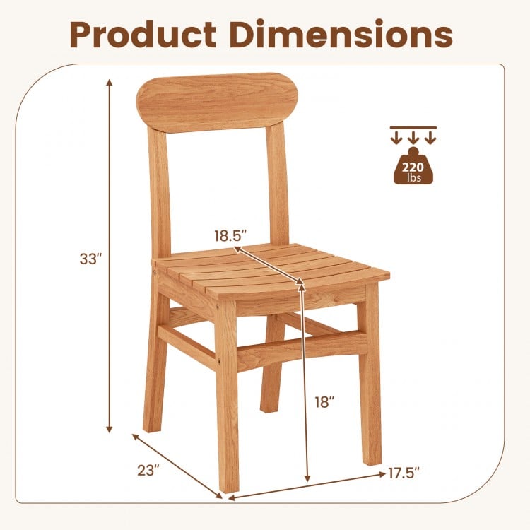 Patio Teak Wood Chair Armless Dining Chair with Slatted Seat