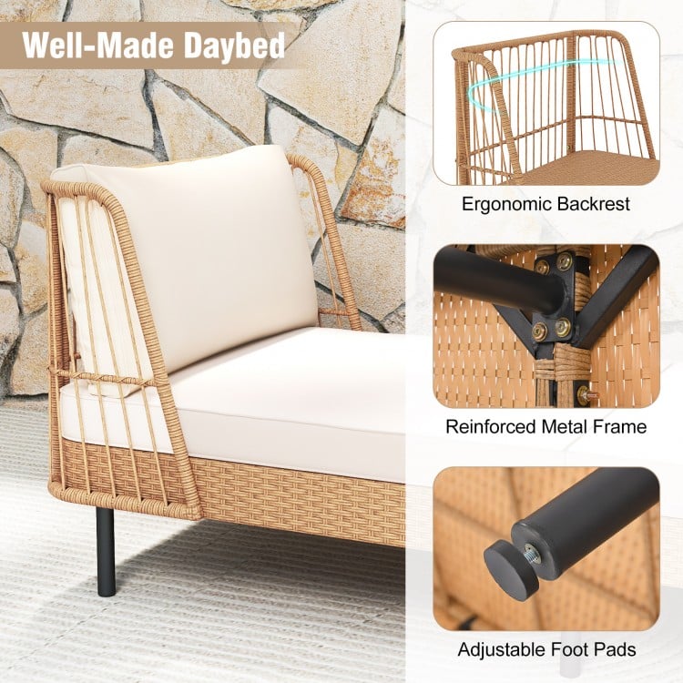 Patio Wicker Daybed Outdoor Boho Rattan Loveseat Sofa with Seat and Back Cushions-White