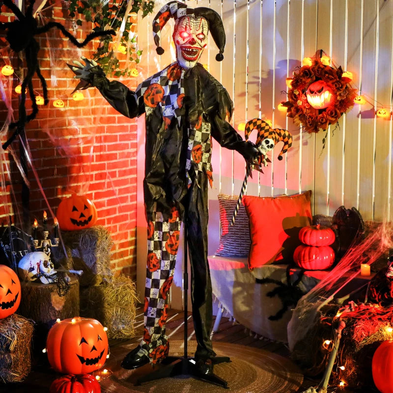 Outsunny 5ft Life-Size Animated Clown – Red Light-Up Eyes, Sound Activated, Battery Operated Halloween Decoration