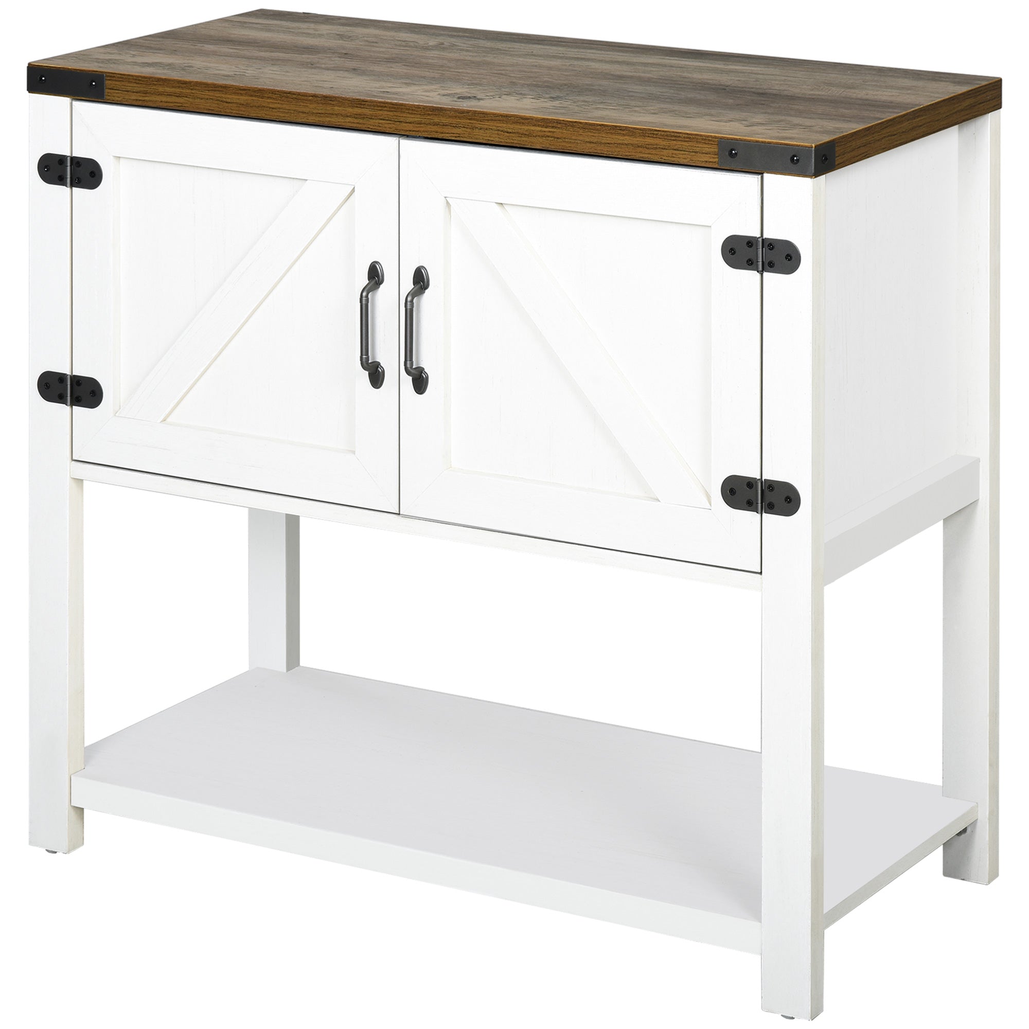 HOMCOM Large Kitchen Cupboard Pantry Cabinet White with Bottom Shelf 2 Door Cabinet Large Tabletop