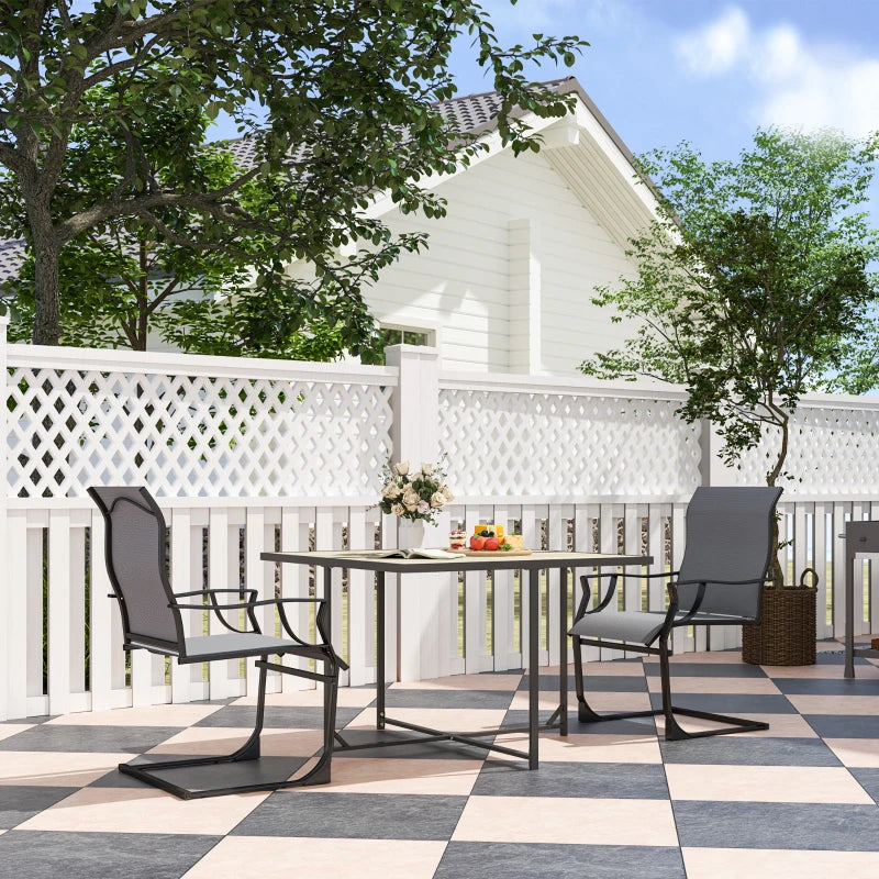 C Spring Motion Patio Chairs Set of 2 with Curved High Backrest, Armrest, All Weather Breathable Fabric, Metal Frame