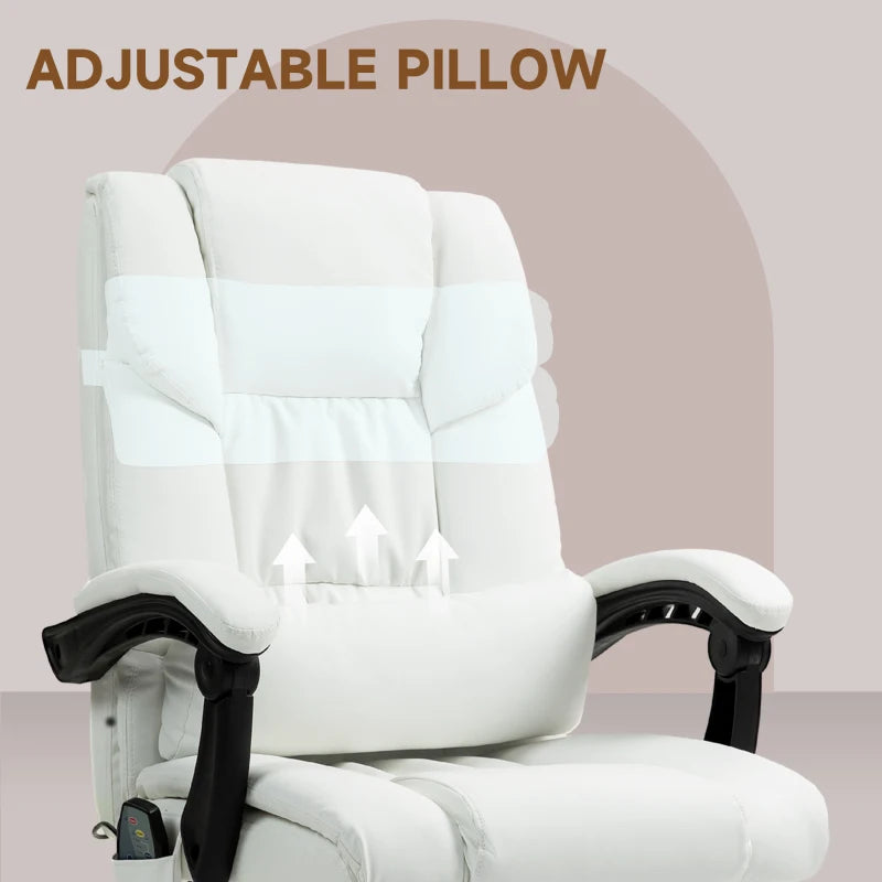 6-Point Vibration Massage Chair, Height Adjustable Reclining Computer Chair with Retractable Footrest, White