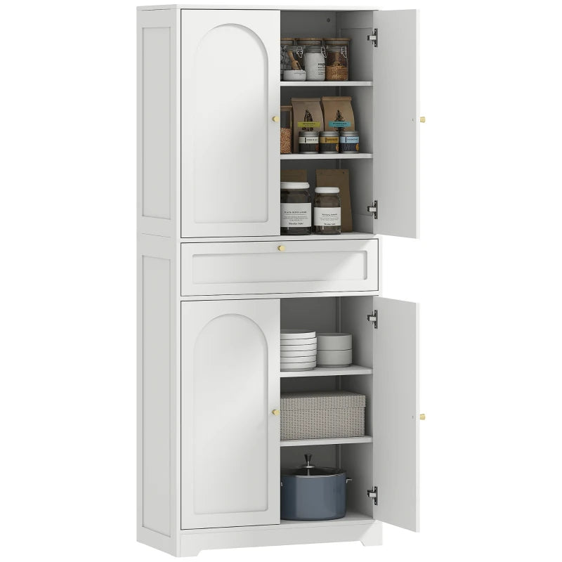 72.4" Tall Kitchen Pantry Cabinet, Modern Freestanding Storage Cabinet with Shaker Doors and Adjustable Shelves, White