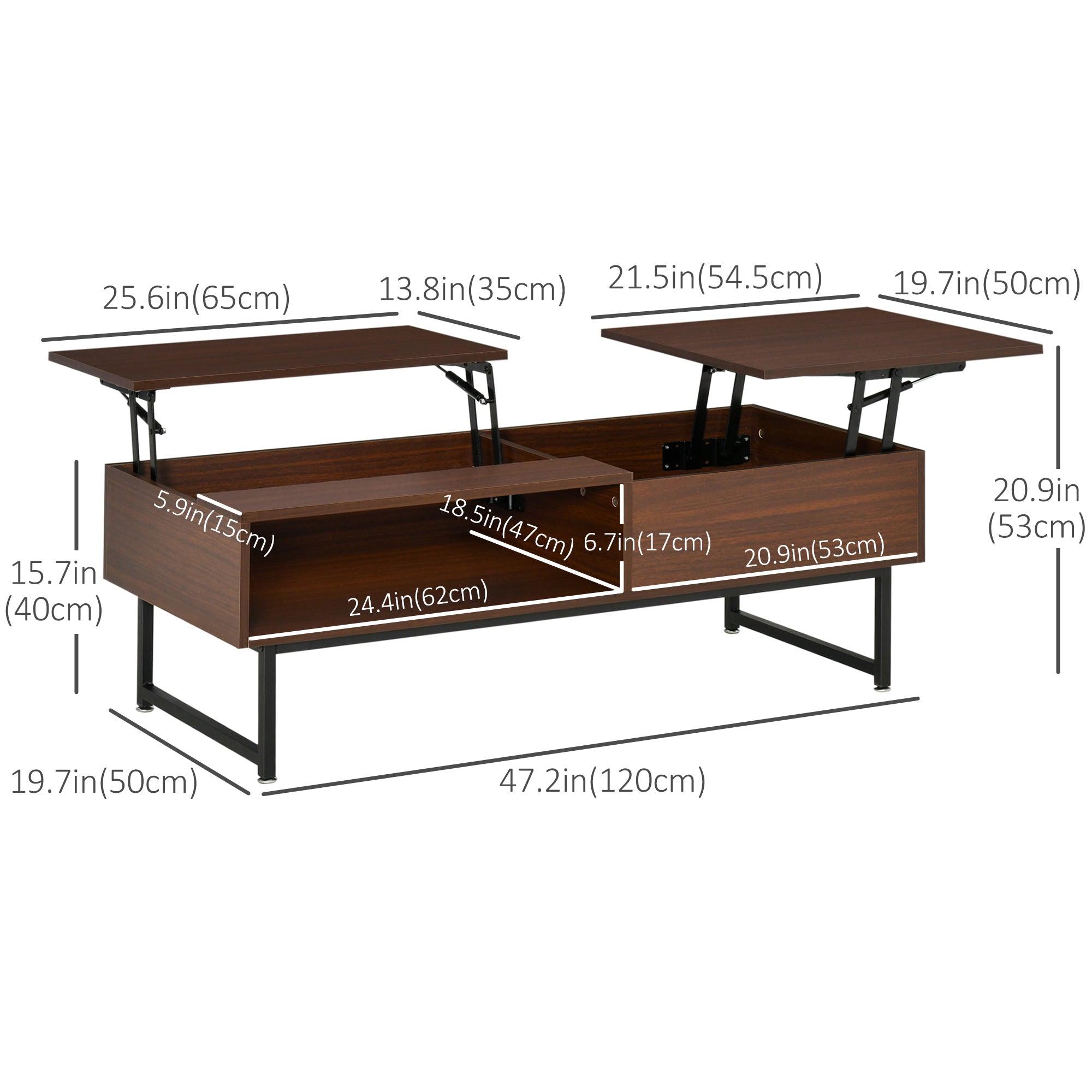 HOMCOM Modern Lift Top Coffee Table with Hidden Storage Compartment Metal Frame Center Table for Living Room Brown