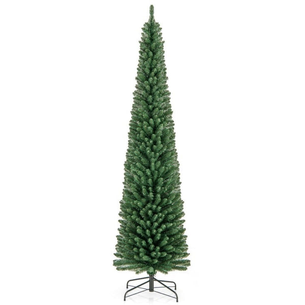 8 Feet Pencil Christmas Tree with Memory Wire Branch Tips and Warm LED Lights