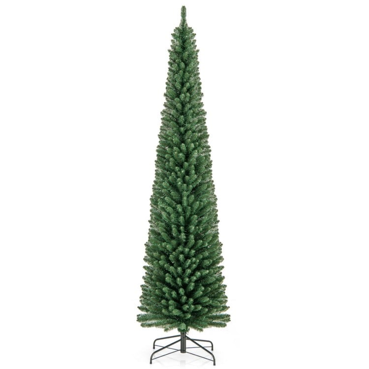 8 Feet Pencil Christmas Tree with Memory Wire Branch Tips and Warm LED Lights