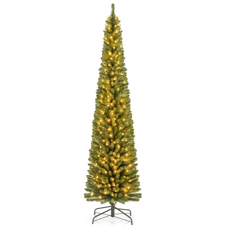 8 Feet Pencil Christmas Tree with Memory Wire Branch Tips and Warm LED Lights
