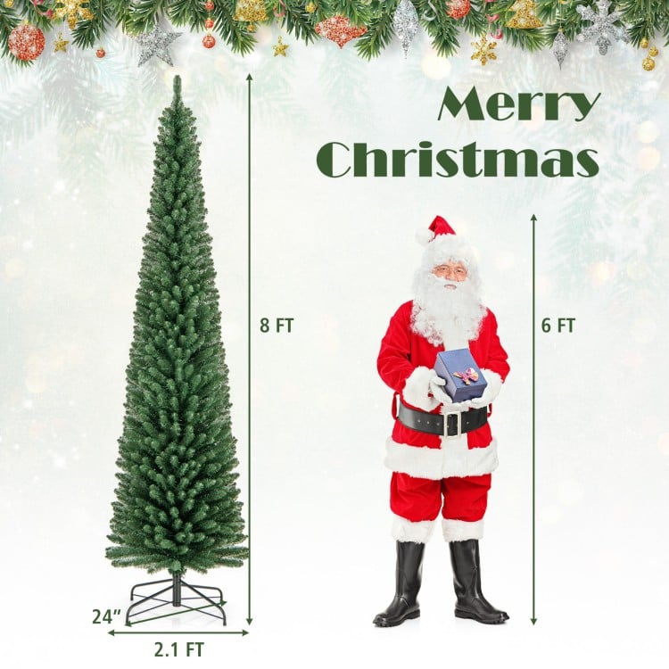 8 Feet Pencil Christmas Tree with Memory Wire Branch Tips and Warm LED Lights