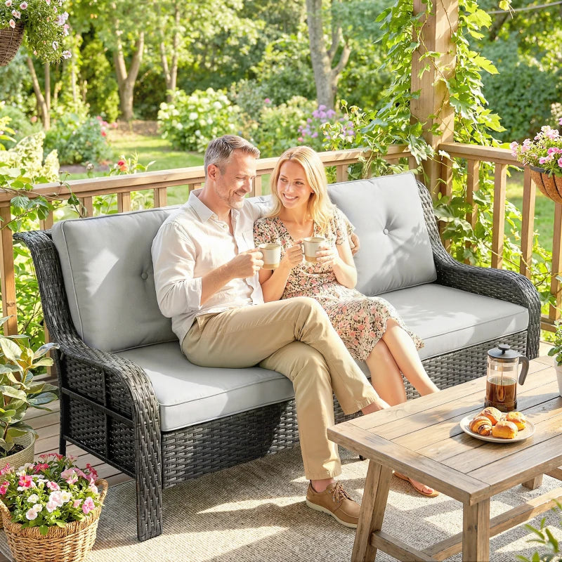 Wicker Patio Sofa with Cushions, 3 Seater Rattan Outdoor Couch for Patio, Garden, Porch, Backyard, Light Grey