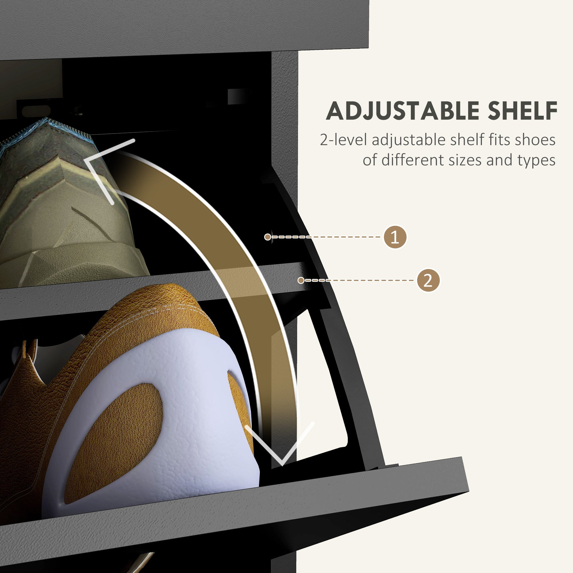 HOMCOM Shoe Storage Cabinet 12 Pairs Adjustable Shelves 2 Drawers Space Saving Compact Black