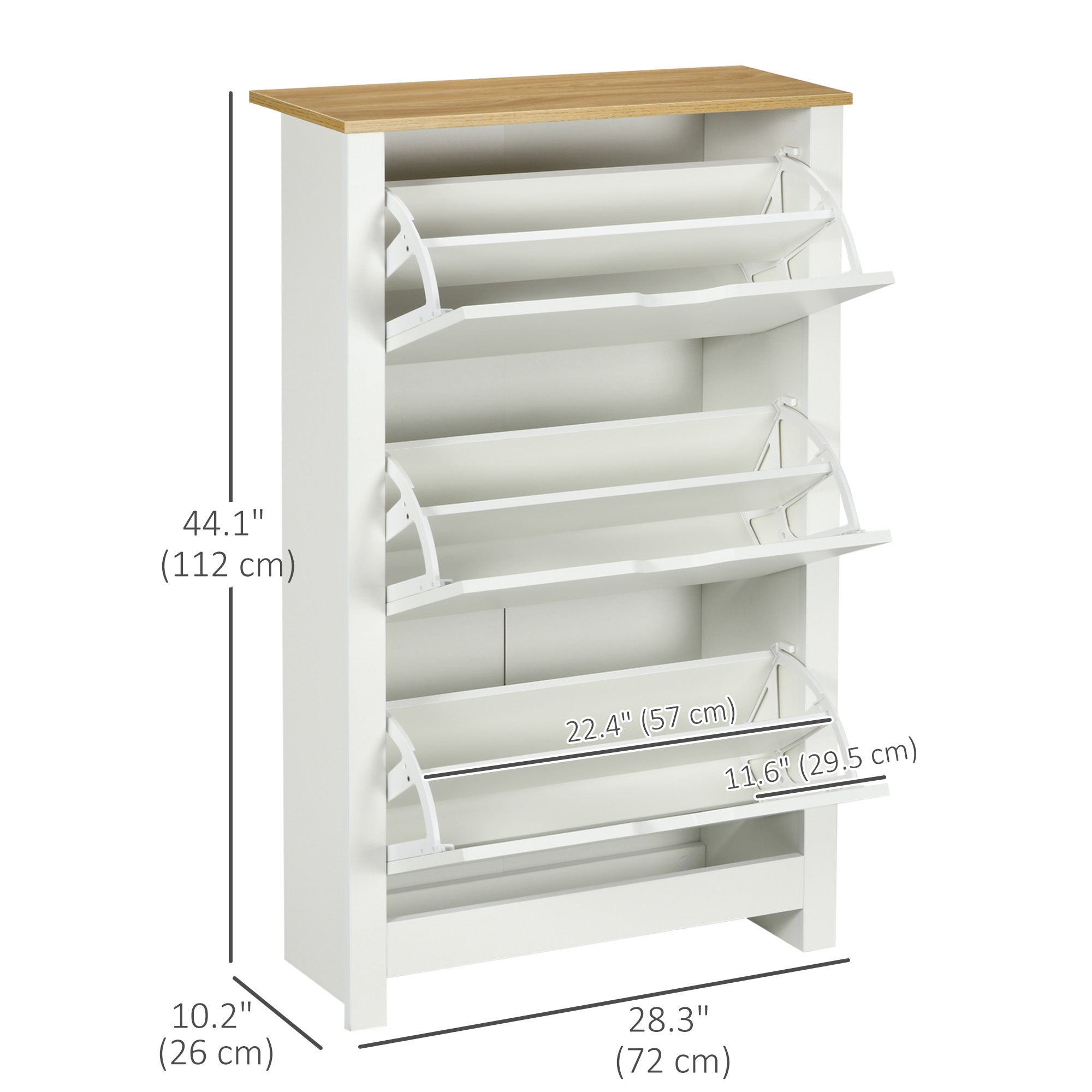 HOMCOM Shoe Storage Cabinet with 3 Flip Drawers and Adjustable Shelves for 18 Pairs of Shoes, White
