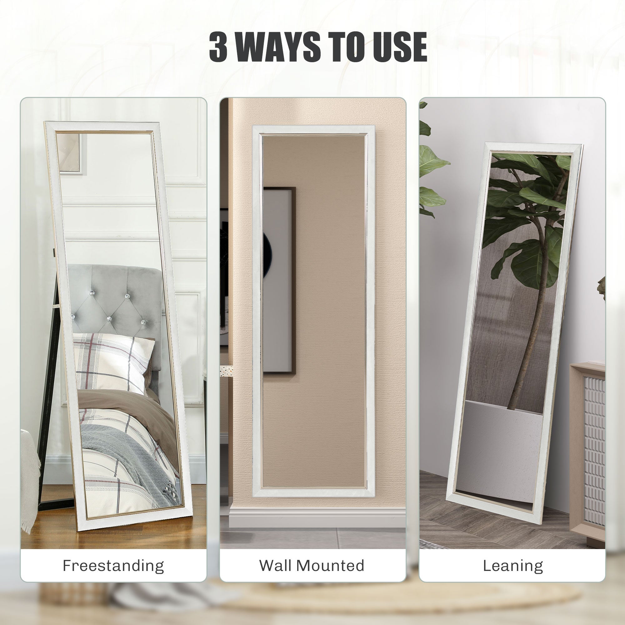 HOMCOM Floor Standing Mirror, Full Body Mirror, Free Standing, Leaning or Wall Mirror with Frame for Bedroom, White