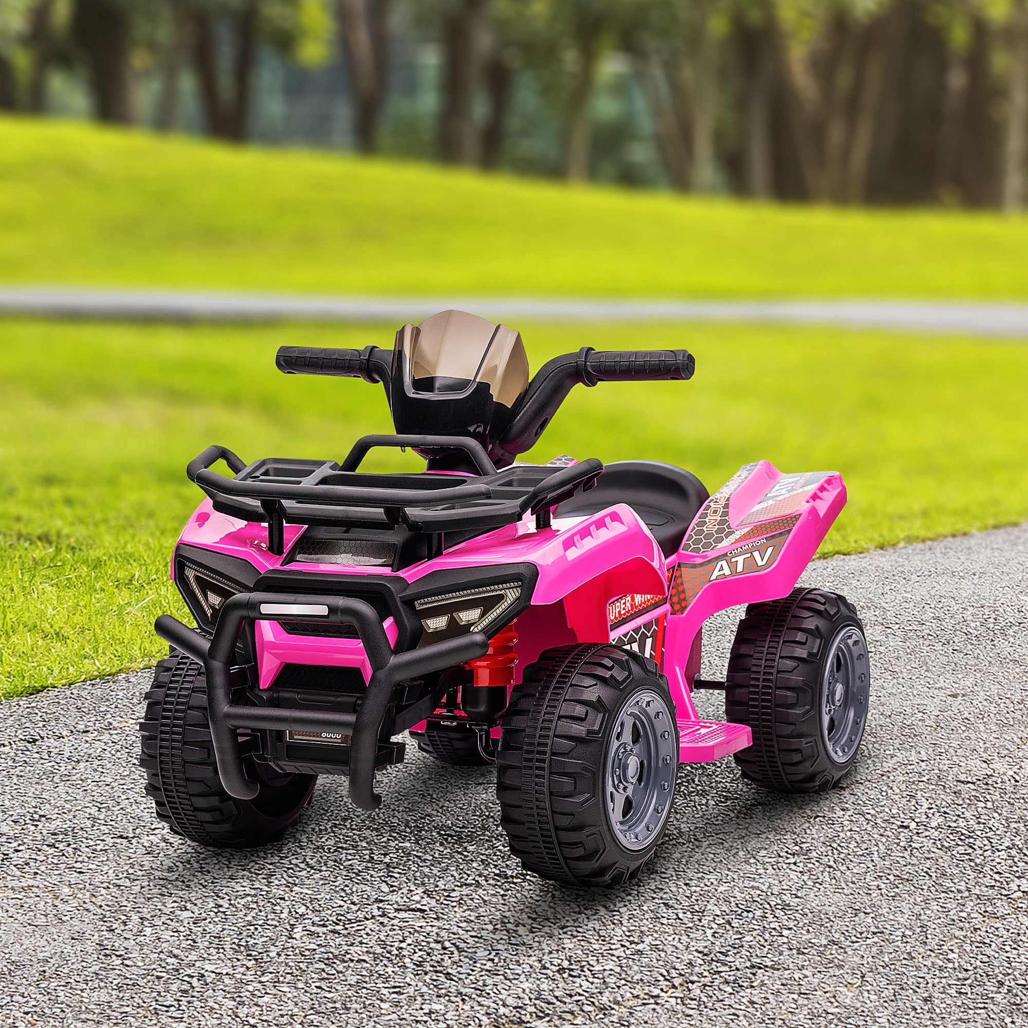 Aosom Ride-On ATV: 6V Battery Powered, Four Wheeler, Headlights, 18-36 Months, Pink, Toddler Quad
