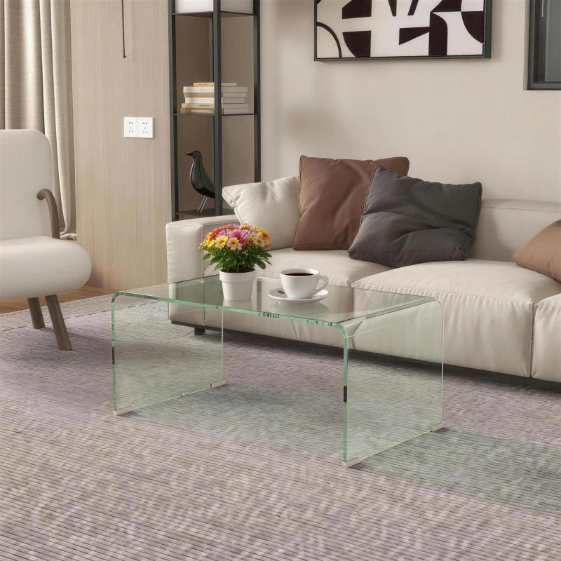 Glass Coffee Table, Clear Coffee Table for Living Room, Modern Rectangle Center Table with Safe Rounded Edges