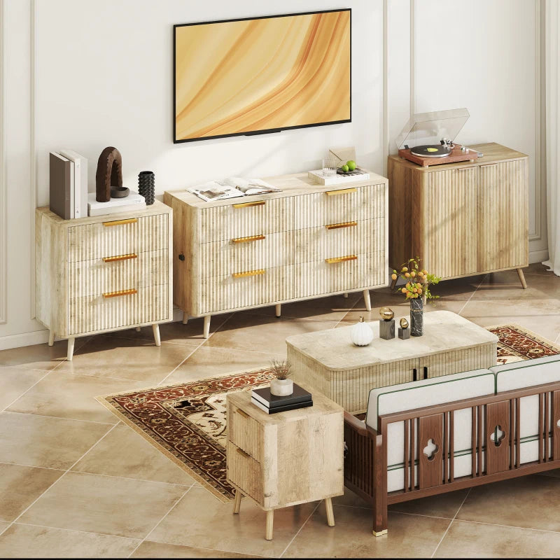55" Buffet Cabinet, Modern Sideboard with 2 Fluted Doors and Adjustable Shelf for Kitchen, Living Room, White