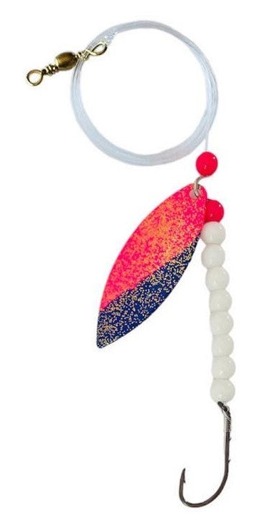 Solid White Beads Willow Leaf Spinner – Pink Striper Blade Lure