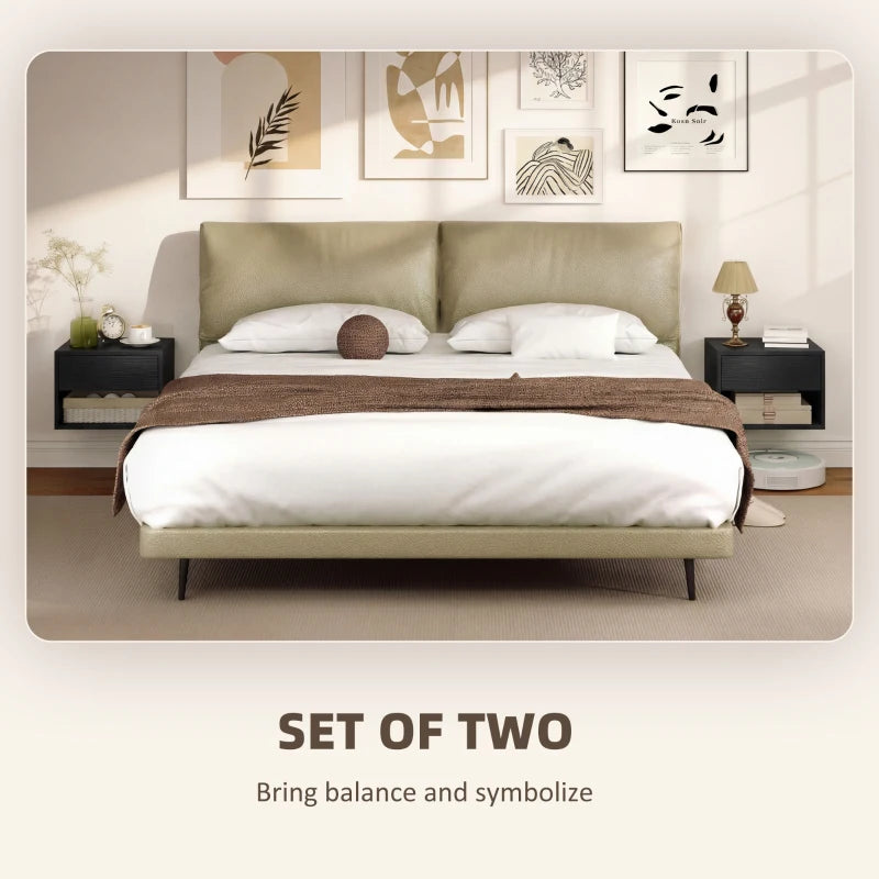 Floating Nightstand Set of 2, Wall Mounted Bedside Table with Drawer for Bedroom Black