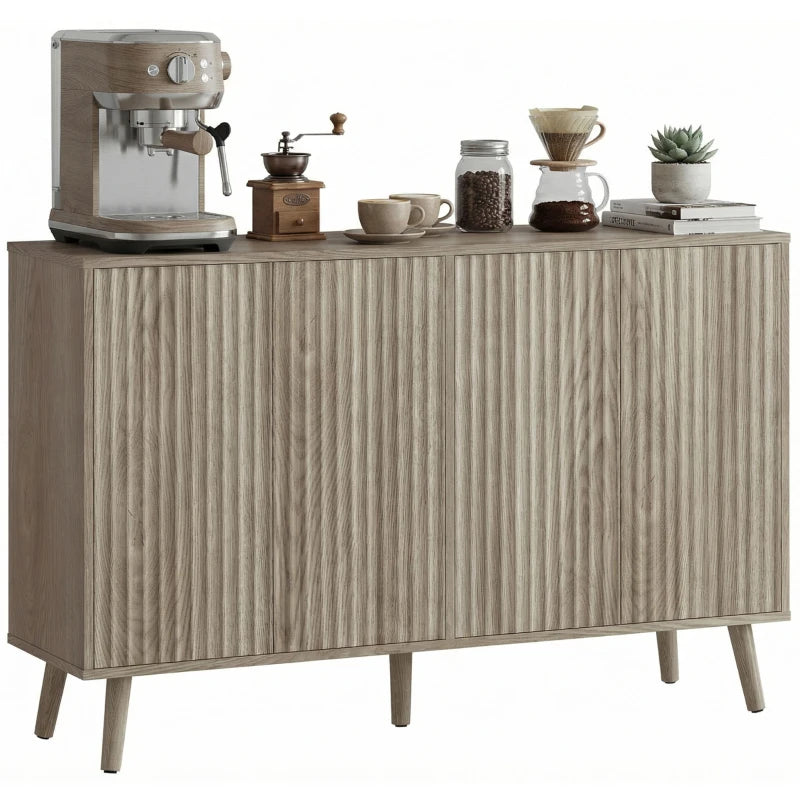 Buffet Cabinet with Storage, Modern Fluted Sideboard with Adjustable Shelves for Dining Room Living Room, Light Grey
