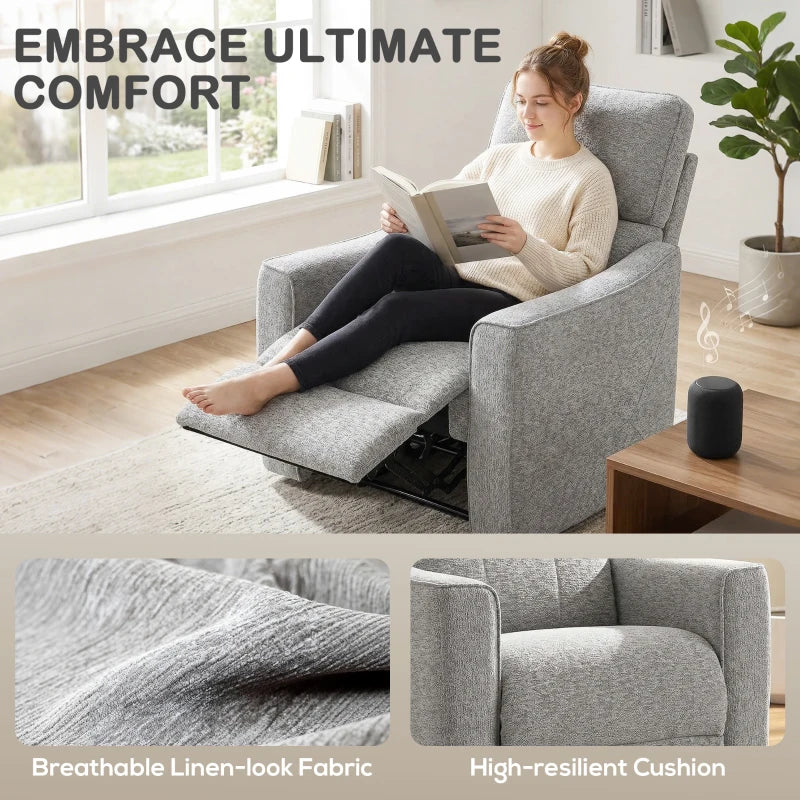 Power Recliner Chair, Linen-look Fabric Upholstered Recliner Chair with USB Ports, Footrest, Grey