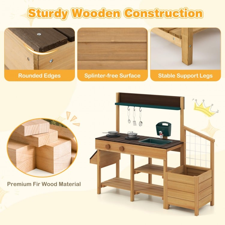 Play Kitchen for Kids Wooden Toy Kitchen Playset Pretend Mud Kitchen