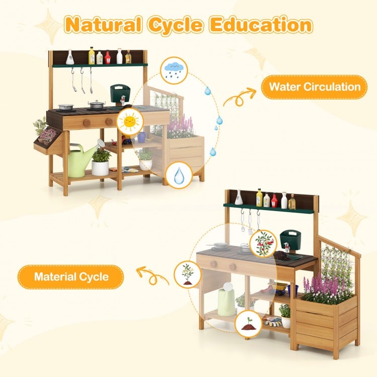 Play Kitchen for Kids Wooden Toy Kitchen Playset Pretend Mud Kitchen