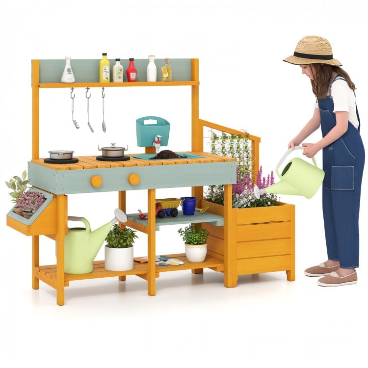 Play Kitchen for Kids Wooden Toy Kitchen Playset Pretend Mud Kitchen