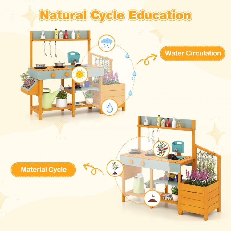 Play Kitchen for Kids Wooden Toy Kitchen Playset Pretend Mud Kitchen