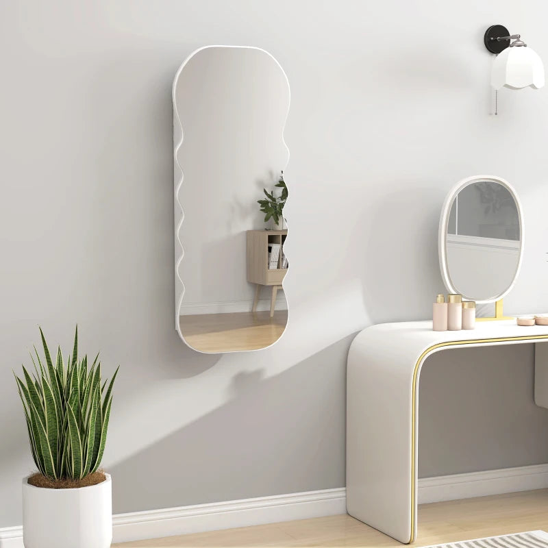 Jewelry Armoire Cabinet with Lights, Wall Mounted or Door Hanging Mirror Jewelry Cabinet with Full Length Mirror, White