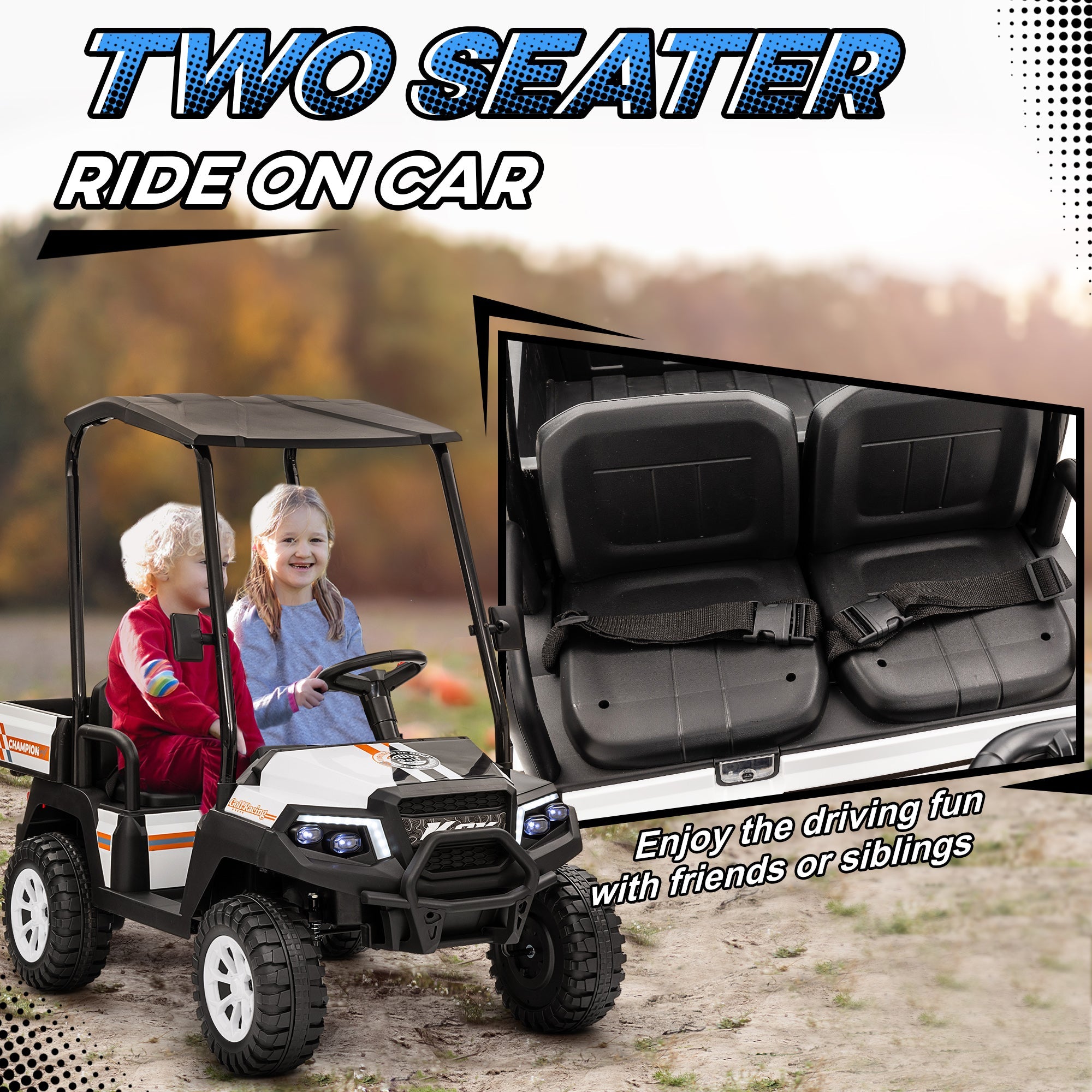 Qaba 24V 2 Seater Electric Car for Kids w/ Remote Control, 4 Wheels Spring Suspension, Soft Start, Storage, Sunshade, White