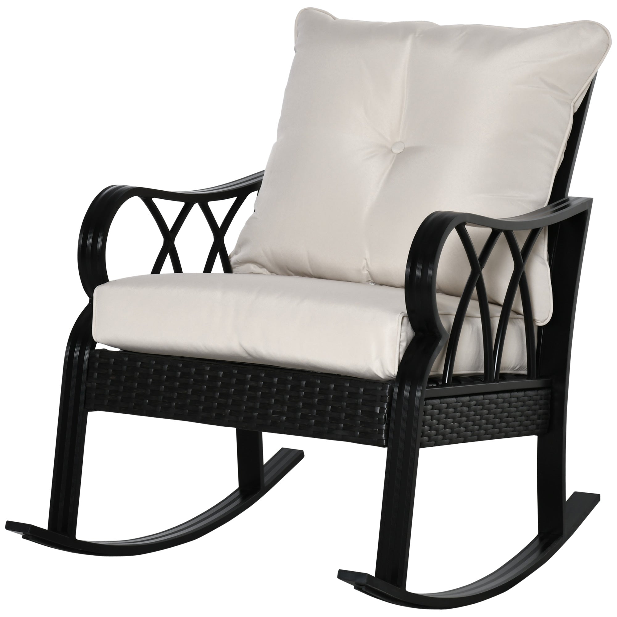 Outsunny Wicker Rocking Chair Outdoor with Cushions for Garden Patio Backyard Khaki