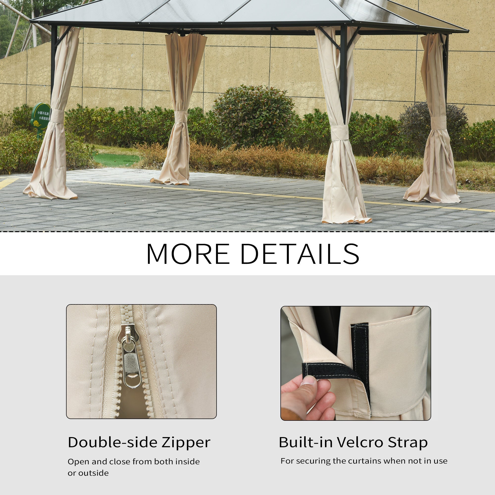 Outsunny 10' x 10' Gazebo Curtain Gazebo Sidewall Set with 4 Panels, Hooks/C-Rings Included, Beige