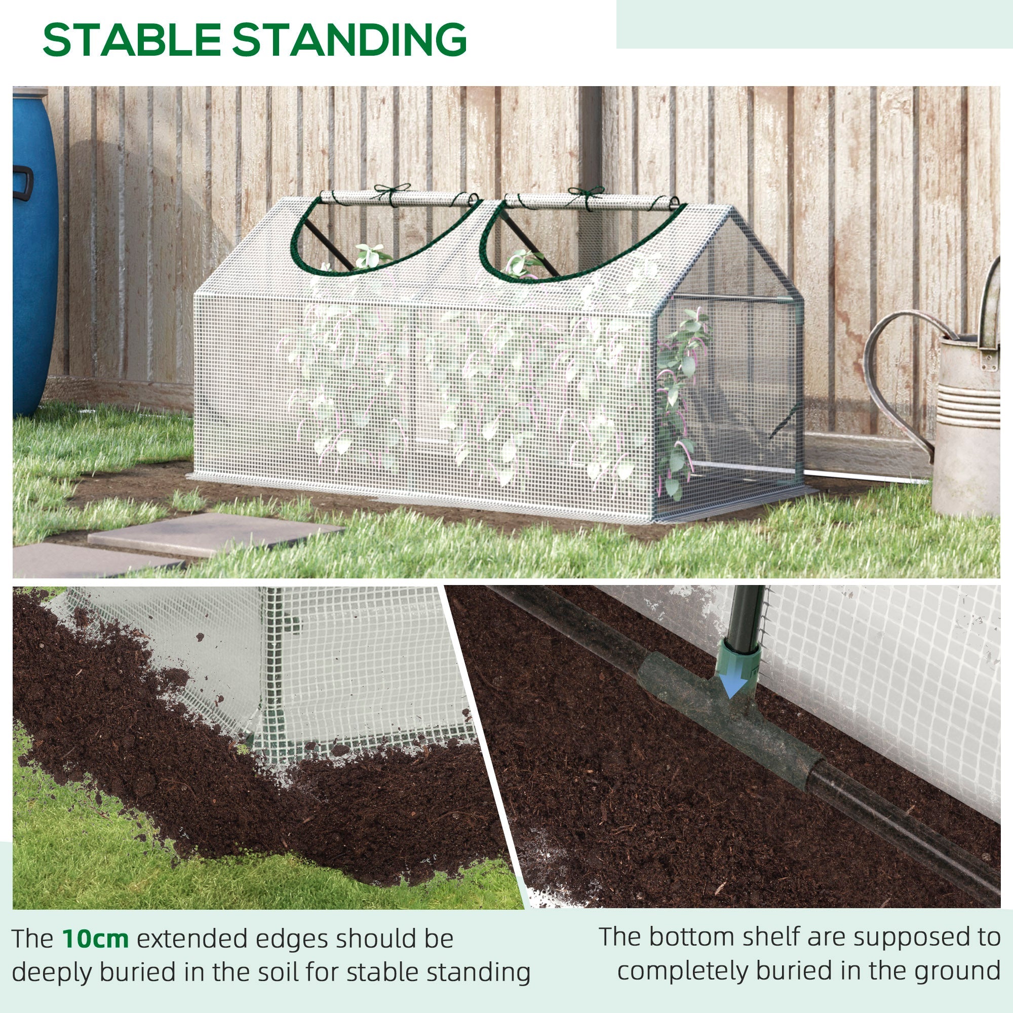 Outsunny Portable Mini Grow Refuge: 47" x 24" x 24" Outdoor Floral Plant Warm Haven 2 Windows Steel PE Cover White