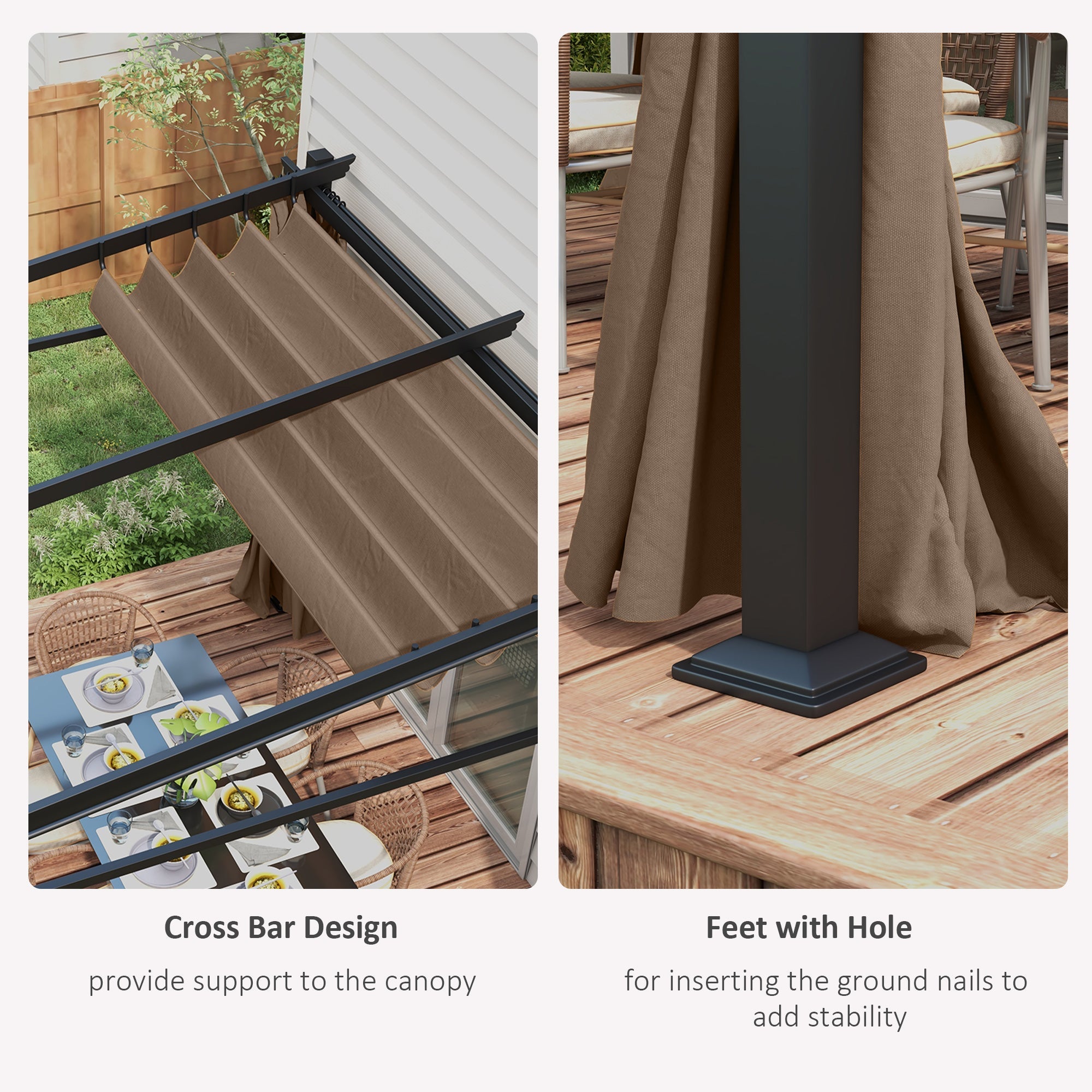 Outsunny 10'x10' Metal Pergola with Retractable Sliding Roof Canopy Coffee Outdoor Shade Structure