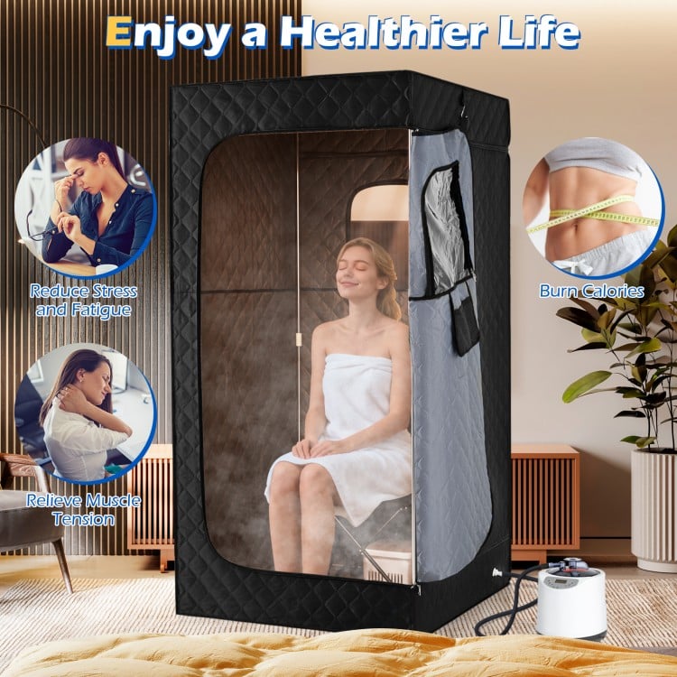 Portable Steam Sauna Box with 3L/1200W Fast-Heat Steamer and 15-Level Temperature
