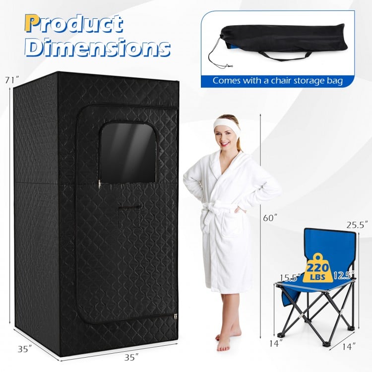 Portable Steam Sauna Box with 3L/1200W Fast-Heat Steamer and 15-Level Temperature
